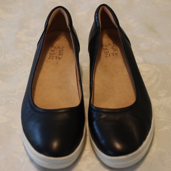 Naturalizer Susan Leather Slip on Wedge Shoe Size 8 Black White - Picture 1 of 12